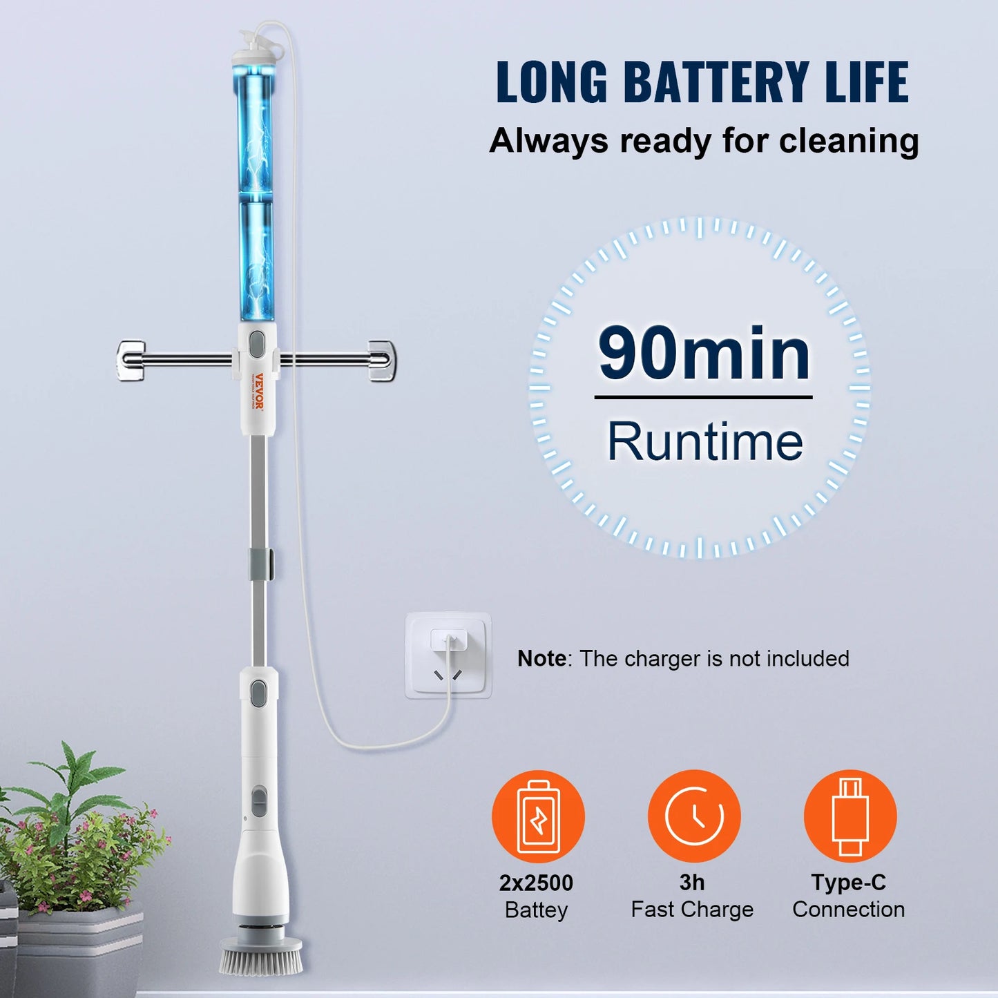 Electric Spin Scrubber 380 RPM High Speed Cordless Electric Cleaning brush